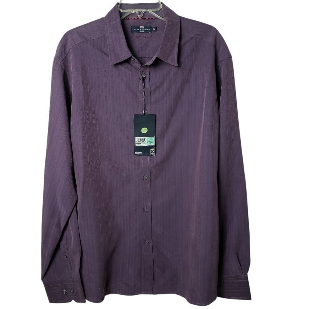 Blue Harbour Mens Soft Touch Long Sleeve Shirt  Purple Xlarge